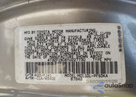 2000 Toyota Sienna Ce from USA, damaged, VIN 4T3ZF19C8YU227730